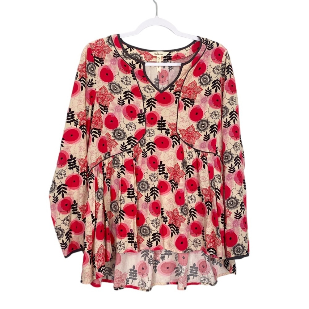 Matilda Jane Mistletoe Magic Floral Print Tunic Blouse Boho Pink/Red Size Small